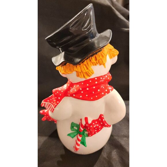 Vintage Ceramic Snowman Figurine With Polka Dot Scarf  Top Hat Decoration - Picture 5 of 12